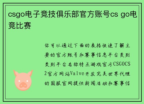 csgo电子竞技俱乐部官方账号cs go电竞比赛